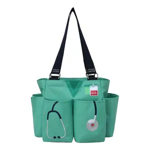 Tas Tote Dokter Suster Mint Risleting Kecil Kanvas Tas Jinjing Organizer Caddy Tas Tangan Sempurna Tas Kerja Perawat untuk Murid