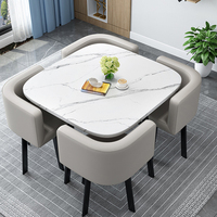 Table de réception de loisirs, petite table carrée, mobilier de salle à manger, table avec pieds en métal, table de salle à manger carrée moderne et décontractée, ensemble de 4 chaises