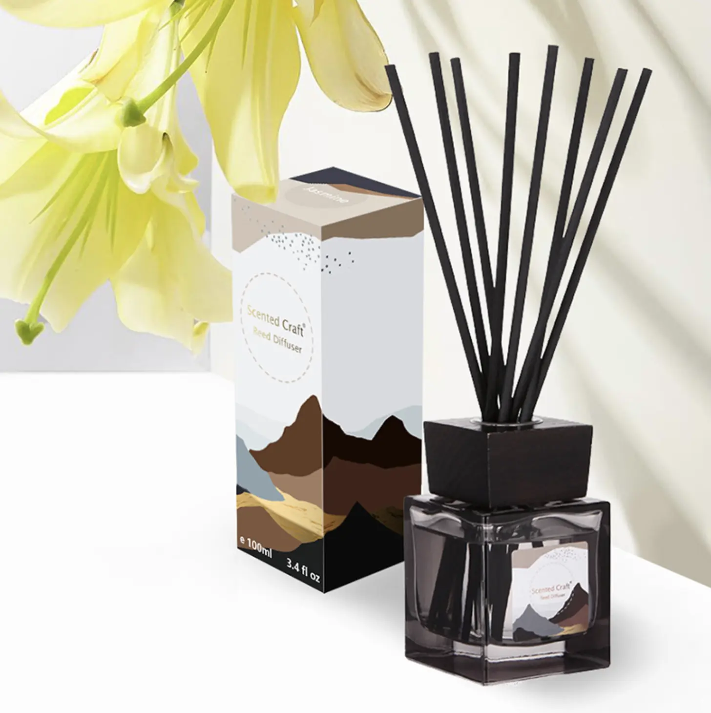 Luxe Hotel Custom Verpakking Vlamloze Parfum Kamer Geur Fibre Fiber Stok Glas Fles Reed Diffuser