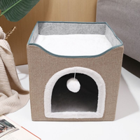 Lit pour chat à double couche, pliable, détachable, lavable, avec porte arquée et griffoir en sisal, pour chats de petite et moyenne taille, usage intérieur