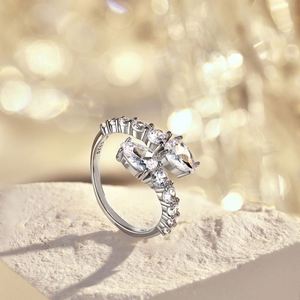 Dylam Fashion Design S925 <b>Silver</b> Fine Jewelry Twisted <b>Adjustable</b> 5A Cubic Zirconia Open Wedding Engagement Promise <b>Rings</b> - Product Image 3