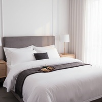 Ensemble de housse de couette en coton 100% 300 fils/cm², écologique, tissé, blanc géométrique de luxe sur mesure pour hôtel, literie douce, housse durable