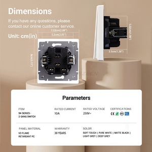 Interrupteur mural tactile doux 2 gangs 1 voie 2 voies 3 voies, norme UE, nouveau design, interrupteurs modernes et tendance 250V 10A - Product Image 5