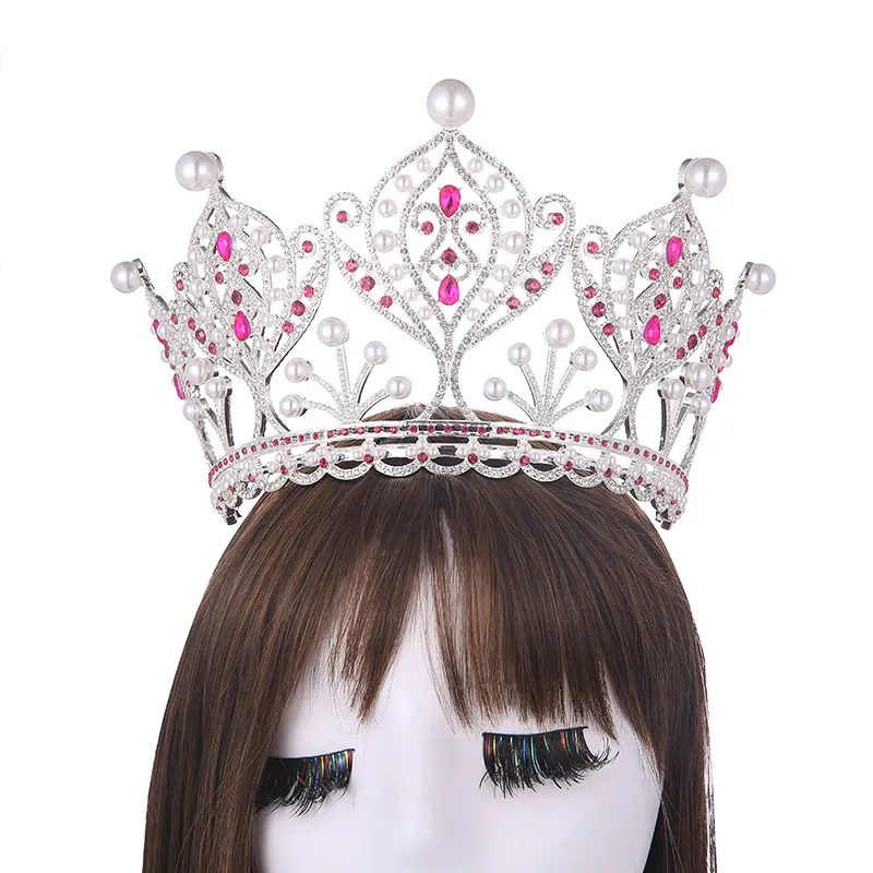 Daiming hg03213 prêmios de coroa baratos, tiara de beleza alta, strass, flor, coroa