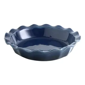 Custom 11 inches Bake Ware Dark Blue Glazed Ceramic Ruffled Pie Dishes Baking Pans