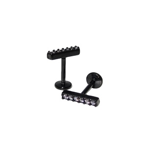 Piercing Labret pour Enfants en Acier Chirurgical 316L, Filetage Interne, 6 Zircons CNC, Plaqué Or Noir PVD, Forme Lune, Cadeau - Product Image 1