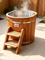 Baignoire à glace Amusi Modern Cold, écologique, de forme ovale, en bois de cèdre et de sapin, avec revêtement en PP, 8 jets, capacité 1-2 personnes