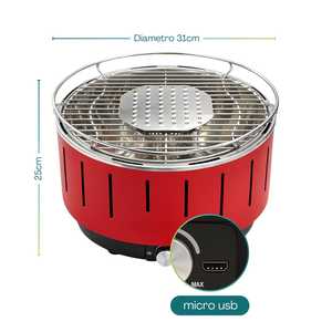 Barbacoa Portátil Redonda de Carbón de 31 cm con Ventilador Eléctrico Ajustable, Cocción Uniforme, Menos Humo, Parrilla para Camping - Product Image 2