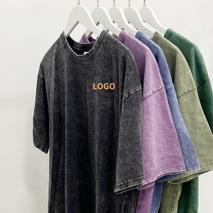 Custom <b>Logo</b> Print Vintage Acid Wash T-shirts 100% Cotton O-Neck Knitted Solid Pattern Oversized Men's Casual Style T Shirt - Product Image 1