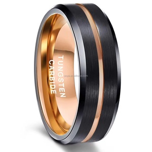 Anillos de carburo de tungsteno ranurados chapados en oro de 18 quilates de 8 mm POYA, anillos de boda modernos para hombre, para fiesta de compromiso - Product Image 4
