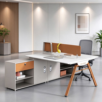 Poste de travail de bureau moderne pour 2 personnes avec cloison et armoire latérale pour espace de bureau commercial