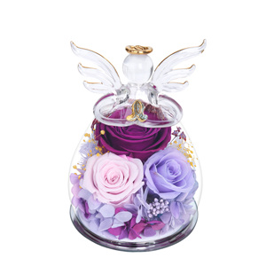 Statuette di Angeli in Vetro Trasparente con Fiori Secchi Viola e Luce per Donne, Fidanzate, Nonne, Mogli, Sorelle, Figlie, San Valentino - Product Image 1