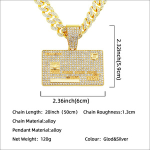 Collar de moda para hombre con colgante de tarjeta de crédito VISA, chapado en oro, con diamantes de imitación de 13 mm, cadena cubana de Miami, estilo HipHop Iced Bling - Product Image 5