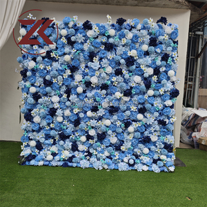 Panneaux muraux de fleurs artificielles en soie ZKAI OEM, luxueux et magnifiques, roses bleues 3D, pour toile de fond de mariage - Product Image 1