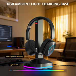 Cuffie Wireless con Microfono e Cancellazione del Rumore ENC, Dongle BT, Connessione <span class=keywords><strong>3</strong></span>-in-1 da <span class=keywords><strong>3</strong></span>,5mm, Dock di Ricarica RGB con Hub USB, Supporto Doppio Dispositivo - Product Image 2