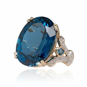 Bague en diamant aigue-marine plaquée or, sertie de griffes ovales, bijoux de fiançailles pour femmes - Product Image 1