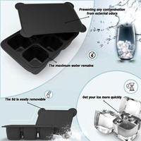 Bac à glaçons carré en silicone portable, grand format whisky, 6 cavités, résistant à la chaleur, écologique, compatible lave-vaisselle, avec couvercle, vente en gros