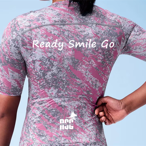 Maillot de cyclisme sur route à manches courtes en tissu côtelé imprimé marbré de haute qualité personnalisé pour femmes - Product Image 3