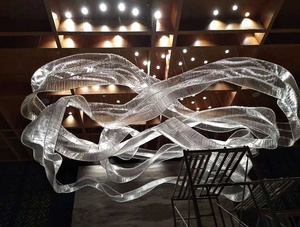 Hiện đại lớn lụa Ribbon hình dạng trần treo đèn phòng khách sảnh khách sạn tiệc lớn dự án tùy chỉnh kính lót đèn chùm - Product Image 6