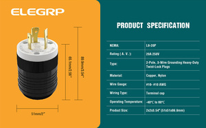 L6-20P נעילת תקע 3 חוט גנרטור 20 Amp Heavy Duty טוויסט נעילה מתאם טוויסט נעילת תקעים - Product Image 4