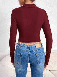 2026 New Half High Collar Hollow Long Sleeve <b>T</b>-<b>shirt</b> Short <b>Tight</b> Bottom Top - Product Image 4
