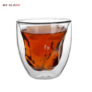 传统创意菱形设计双层玻璃咖啡杯