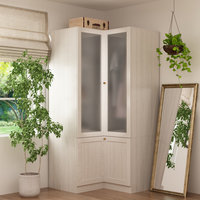 Armoire d'angle moderne en forme de L avec six étagères intérieures, penderie en bois avec tringle amovible pour salon et salle à manger