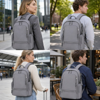 Sac à dos professionnel unisexe personnalisé pour ordinateur portable, antivol, multi-compartiments, aspect cuir, avec étiquette de bagage pour affaires