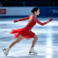 Robe de patinage artistique rouge vif à col montant, manches longues en résille, costume de compétition orné de strass, personnalisable pour enfants, adolescents et adultes, OEM