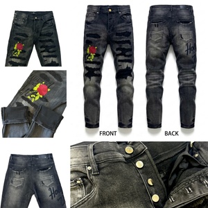 Jeans ajustados de mezclilla pesada para hombre, estilo Y2K, hip-hop urbano, con bordado 3D, personalizables directamente de fábrica. - Product Image 4