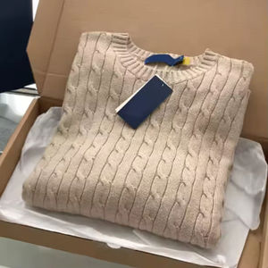 Pull en coton pour homme avec logo brodé, logo <span class=keywords><strong>de</strong></span> cheval Ra, tricoté en câble avec col rond pour homme - Product Image 1