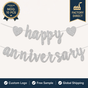 Striscione a Cuore Argentato per <span class=keywords><strong>Anniversario</strong></span>, Insegna in Cartone Resistente da Appendere per Decorazioni Matrimoniali, Logo Personalizzato OEM ODM - Product Image 1