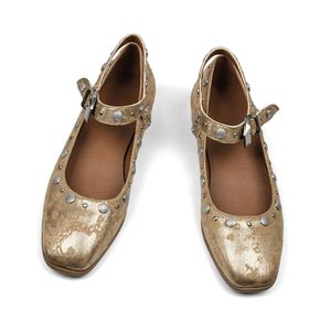 <span class=keywords><strong>Ballerine</strong></span> con <span class=keywords><strong>Punta</strong></span> Quadrata, Cinturino a T, Fibbia Borchiata, Tacco Basso Chunky, Comode Scarpe Eleganti Mary Jane - Product Image 4