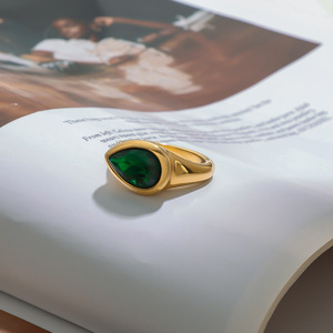 MW da donna <span class=keywords><strong>anello</strong></span> in acciaio inossidabile placcato oro 18K con intarsio in zircone <span class=keywords><strong>smeraldo</strong></span>, a forma di lacrima <span class=keywords><strong>e</strong></span> impermeabile senza peli - Product Image 4