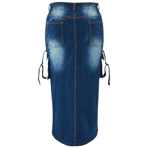 Y218632 Nouveau Modèle <span class=keywords><strong>Jupe</strong></span> en Jean pour Femmes Grandes Tailles <span class=keywords><strong>avec</strong></span> Poche Apparente et Fente, <span class=keywords><strong>Longue</strong></span> <span class=keywords><strong>Jupe</strong></span> en Denim - Product Image 6
