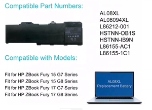Batterie AL08XL authentique pour HP <span class=keywords><strong>ZBook</strong></span> Fury 15 G7 <span class=keywords><strong>G8</strong></span> Fury 17 G7 <span class=keywords><strong>G8</strong></span> AL08094X HSTNN-IB9N Batterie pour ordinateur portable - Product Image 3