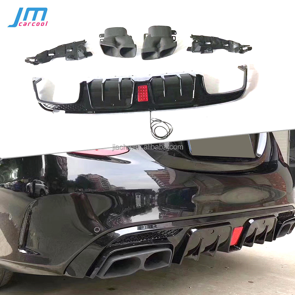 Диффузор для заднего бампера со светодиодной подсветкой и наконечниками выхлопных газов для Mercedes Benz W205 C200 C300 C43 C63 AMG Sedan 4 Door 2015-2019