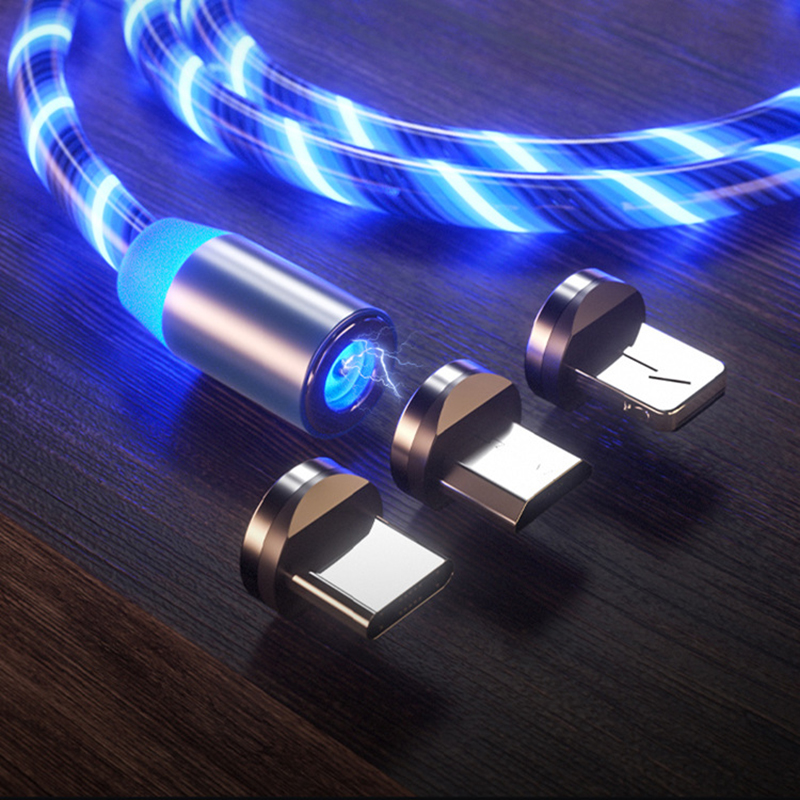Оригинальный светящийся Магнитный зарядный usb-кабель 3 в 1 из ПВХ типа c 2.4a для передачи данных