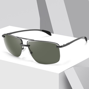 Gafas de Sol Polarizadas Semimontura Cuadradas de Acero Inoxidable para Hombre, Venta al Por Mayor Transfronteriza, Protección UV400, Montura Metálica Negra, Lentes TAC - Product Image 5
