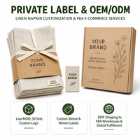 Lot de serviettes de table en lin 100 % lin français, lavées à la pierre, douces, pour dîner, mariage rustique, personnalisables OEM, faible MOQ 50