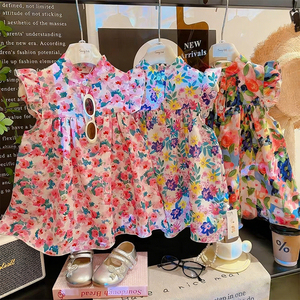 Vestito Floreale da Bambina all'Ingrosso, Abito Principessa a Trapezio alla Moda per Bambine da 1 a 12 Anni, Vestito Estivo con Gonna a Fiori per Bambina - Product Image 1