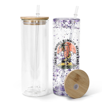 Gobelets droits à double paroi en verre de 25 oz pour sublimation, pré-perforés, personnalisables pour commande en gros, avec couvercle en bois, style globe à neige