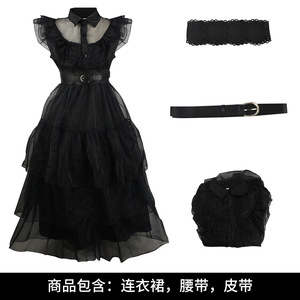 Haute qualité la <span class=keywords><strong>famille</strong></span> <span class=keywords><strong>Addams</strong></span> Christina Cosplay robe de gaze noire Costumes pour enfant fête carnaval Halloween - Product Image 5