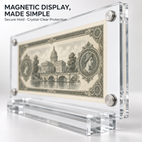Cadre d'affichage de devises en acrylique transparent, personnalisable en taille et épaisseur, avec fixation magnétique à vis, support pour billets de banque