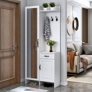 Zapatero simple para puerta, armario para pasillo, abrigo, almacenamiento de pared con espejo de espiga, estante de gran capacidad para estar - Product Image 6