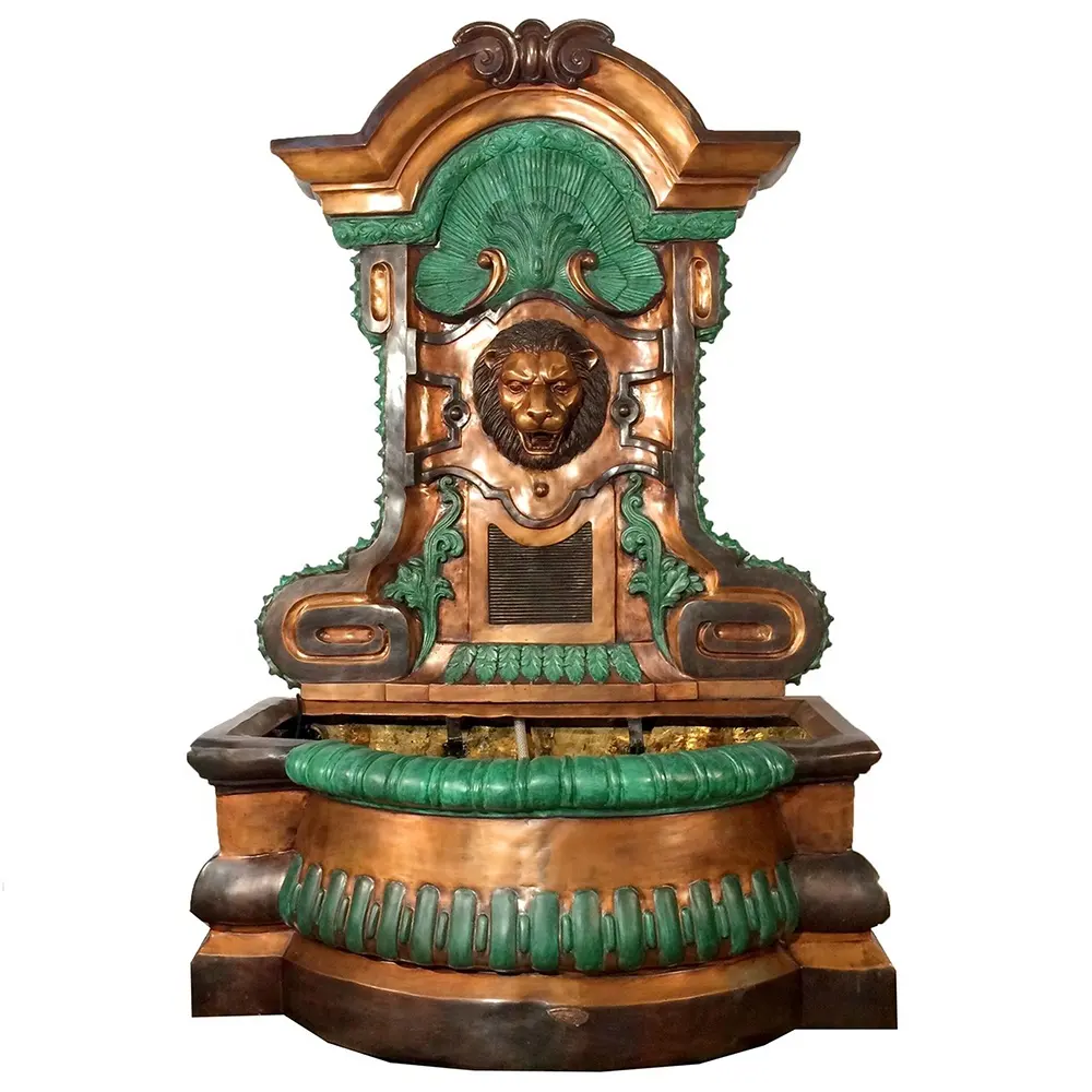Fuente de agua de bronce personalizada para jardín, estatua de cabeza de león