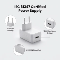 Adaptador de Pared USB con Enchufe Europeo de 12 W, Aprobado por OEM IEC61347, Fuente de Alimentación de 5 V y 2 A, CE RoHS, para Tiras LED y Pequeños Electrodomésticos