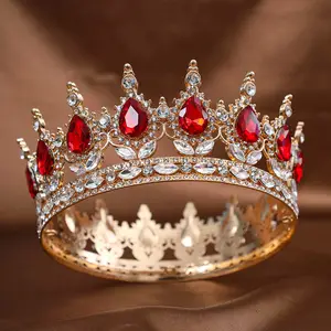 Barok yuvarlak düğün gelin Pageant Rhinestone kristal Tiaras taç kalıplama Headpieces Queens ve gelin