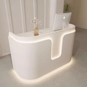 Modern Corner <b>Round</b> Hotel 2 Person Reception Desk Beauty Salon With Cashier Counter Cheap White Reception <b>Table</b> for Office Desk - Product Image 2