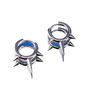 vintage unisex punk style three cone nails earring stainless steel silver jewelry women men hoop earrings